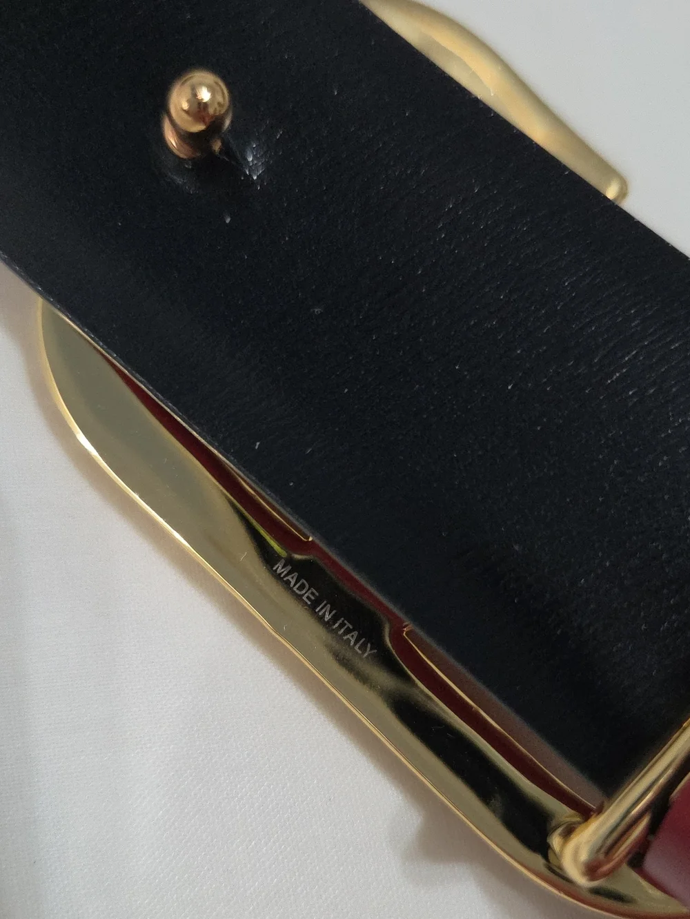 Valentino Garavani Red Black Belt with Gold Crystal Buckle